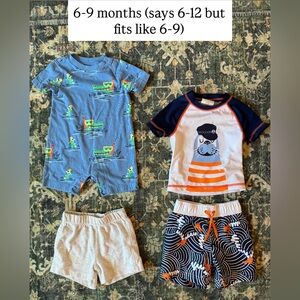 6–9 Month Summer Bundle | Romper | Rash Guard | Swim Trunks | Shorts